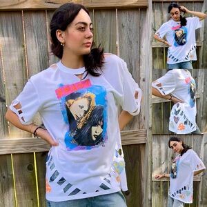 White Restyled Heart Band T-Shirt with Cutouts